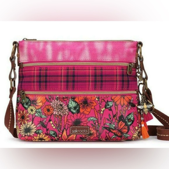 Sakroots Artist Circle Raspberry In Bloom Crossbody Flat Messenger Bag Floral - Picture 9 of 9